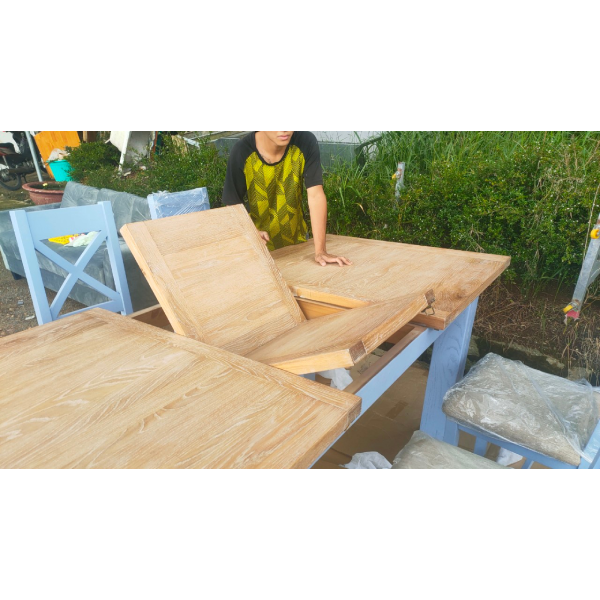 Bộ Bàn Ghế Gỗ Sồi Cao Cấp Xanh Pastel Hàng VNXK