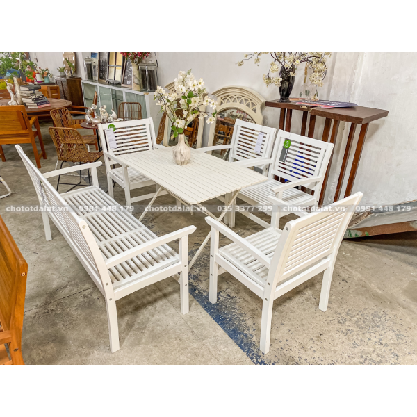 Set Bàn Ghế Gỗ Trắng Ngoài Trời VNXK (4 món)