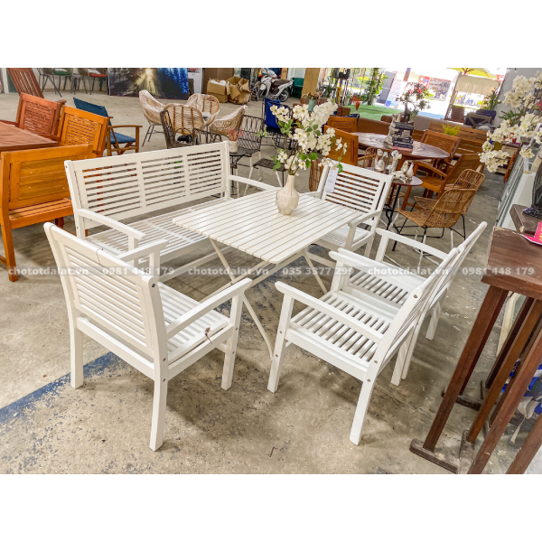 Set Bàn Ghế Gỗ Trắng Ngoài Trời VNXK (4 món)