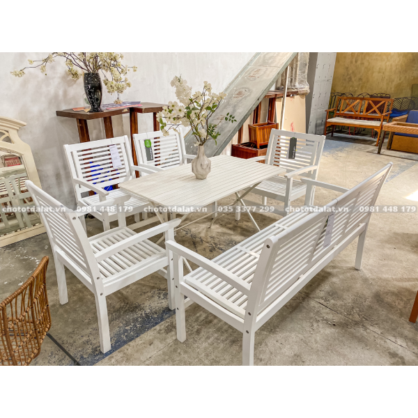 Set Bàn Ghế Gỗ Trắng Ngoài Trời VNXK (4 món)