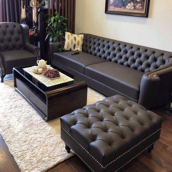 Sofa Da Tân Cổ Điển Quả Trám Sang Trọng