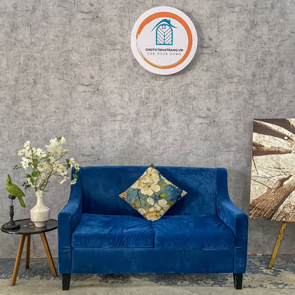 Thanh lý băng sofa nhung xanh biển đậm kèm gối